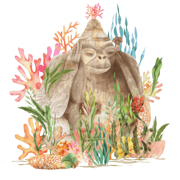 Wise monkey statue coral structure